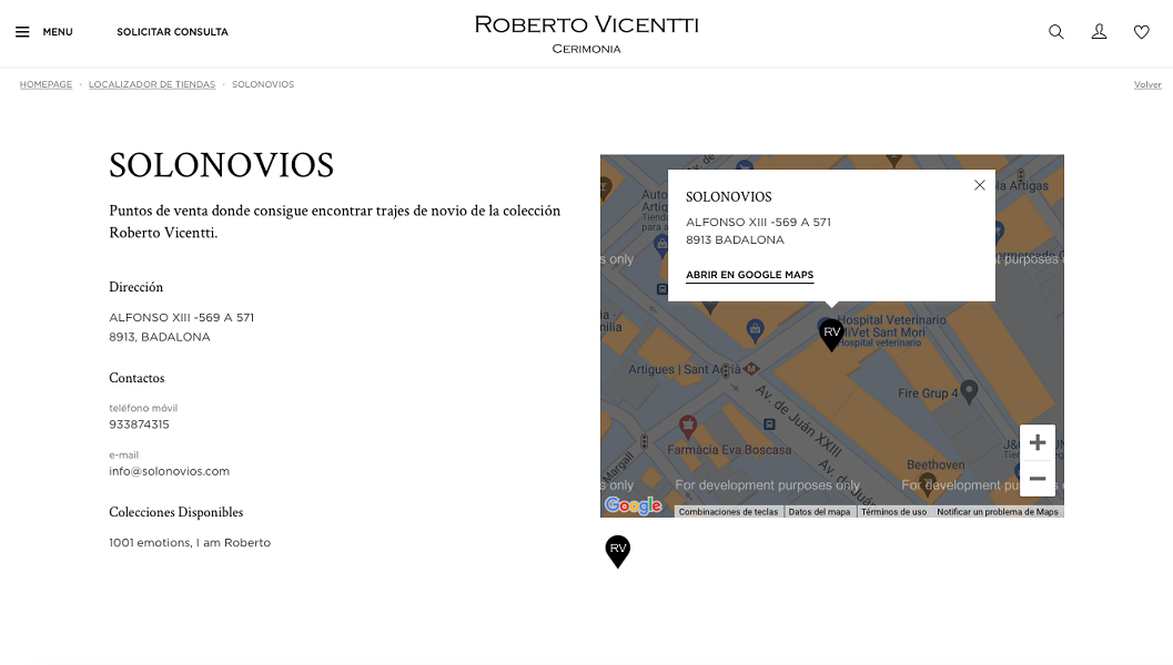 puntos de venta donde la marca Roberto Vicentti está presente