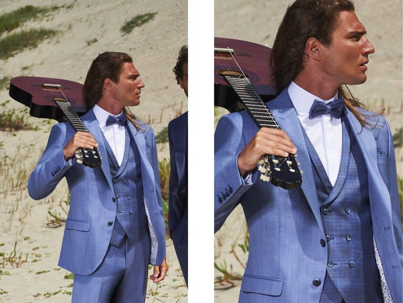 plain blue groom's suit