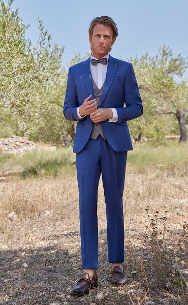 blue linen groom suit